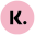Logotypen består av en svart bokstav 'K' och en punkt på en rosa oktagon med gröna hörn. Logotypen skapar en modern och lekfull atmosfär.