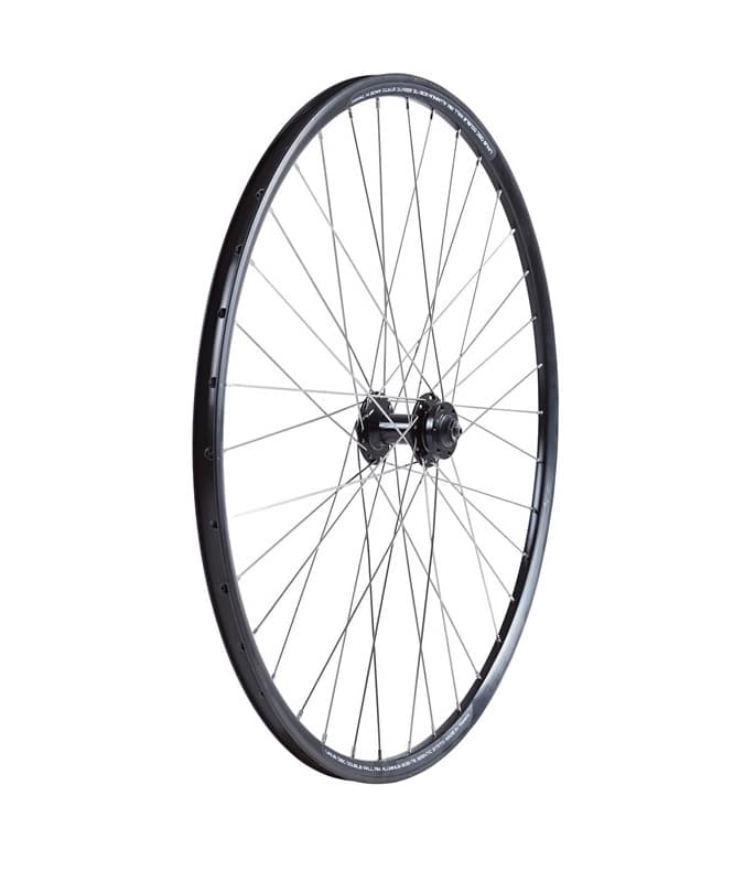 056302S-FRA-1.jpg Ett svart cykelhjul med en metallfälg, flera ekrar och ett centralt nav, mot en vit bakgrund.