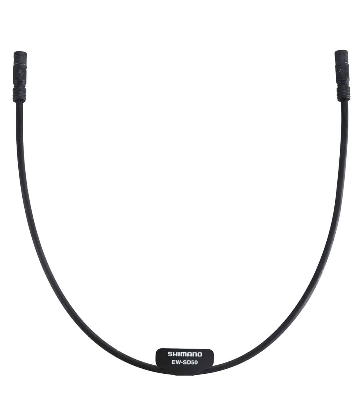 EW-SD50.jpg En Shimano EW-SD50 elektronisk växlingskabel med kontakter i båda ändar, som används för Di2 cykelkomponenter, visas mot en vit bakgrund.