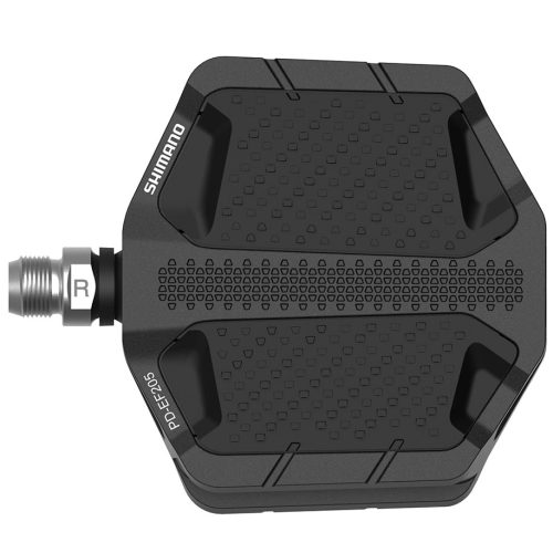 En svart Shimano PD-EF205 cykelpedal med en texturerad