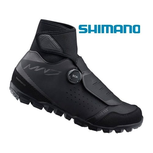 En svart Shimano cykelsko med en robust sula
