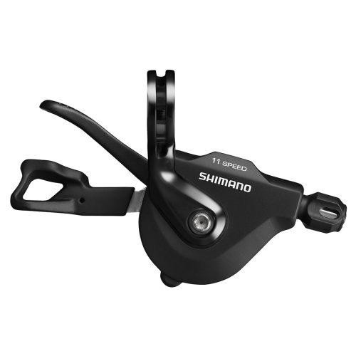 En svart Shimano 11-växlad cykelväxel visas från sidan
