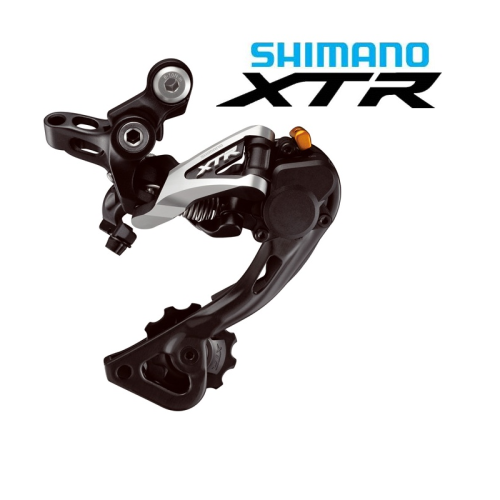 En Shimano XTR-bakväxel avbildas mot en vit bakgrund med Shimano XTR-logotypen i det övre högra hörnet.
