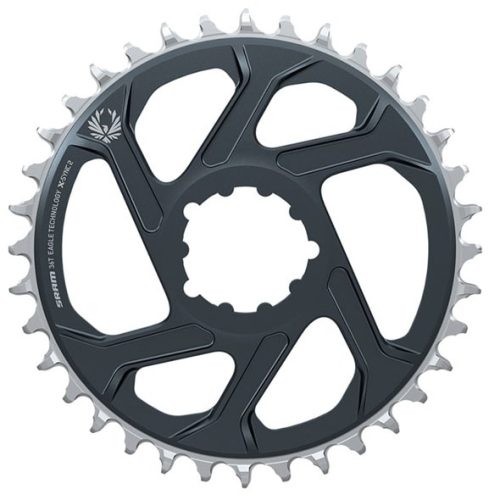 En svart och silverfärgad cykelkedja med 32 tänder, direktmonterad design och synligt SRAM-märke på vänster sida.