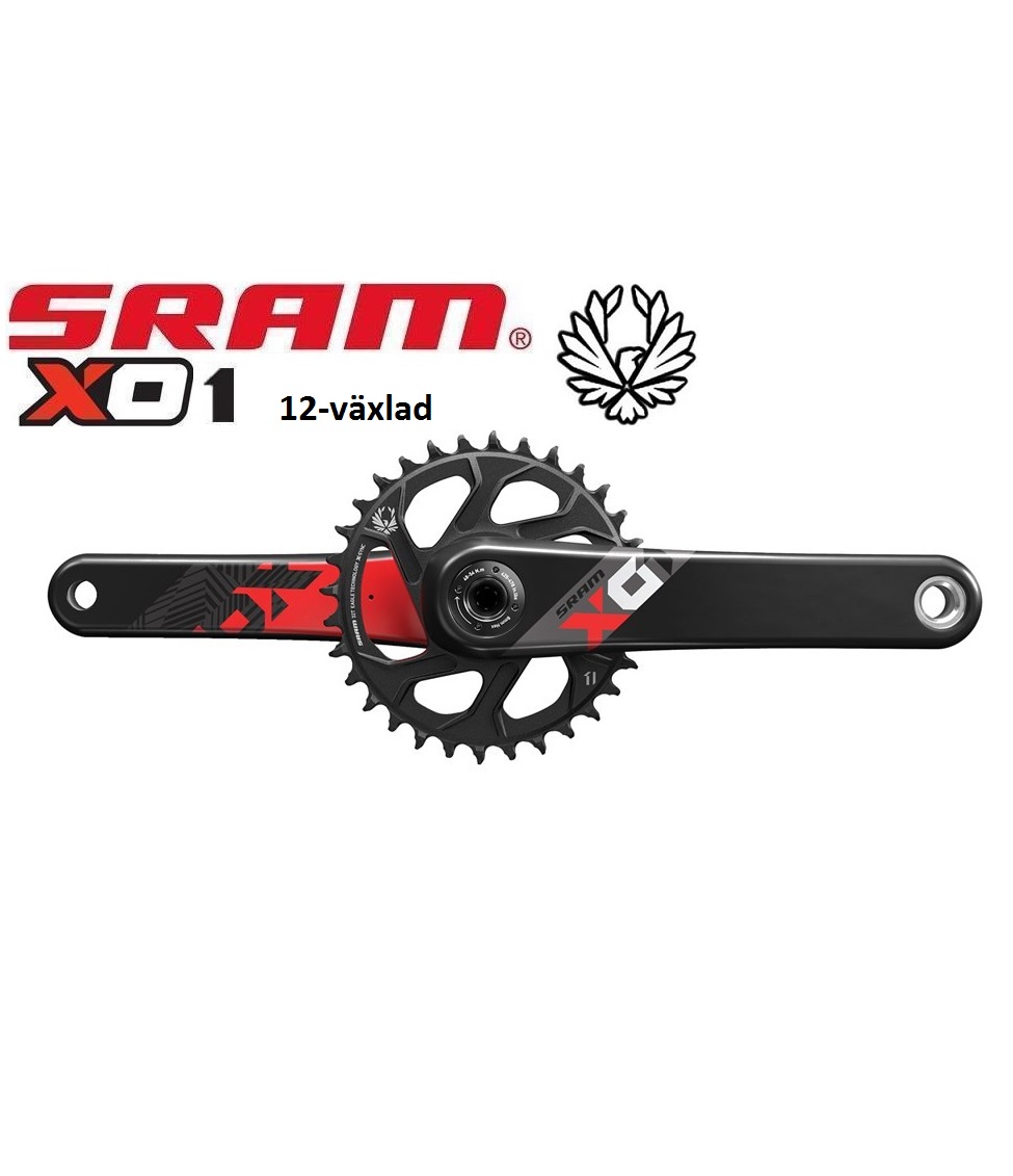 X01-Eagle-Red-32T-Vevparti.jpg SRAM XO1 12-växlat vevparti med en enkel kedjering och två vevstakar