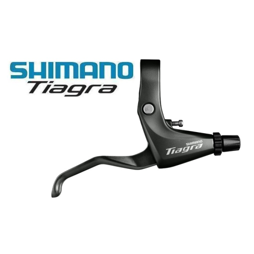 En svart Shimano Tiagra cykelbromsspak visas mot en vit bakgrund