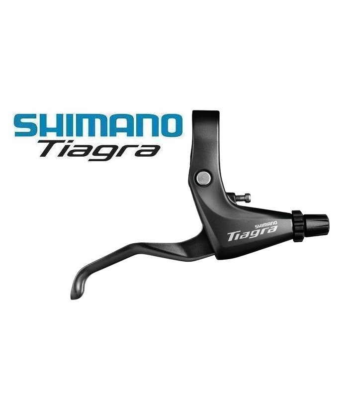 bromsreglage-shimano-tiagra-bl-4700.png En svart Shimano Tiagra cykelbromsspak visas mot en vit bakgrund, med Shimano Tiagra-logotypen ovanför och till vänster om spaken i blå och svart text.