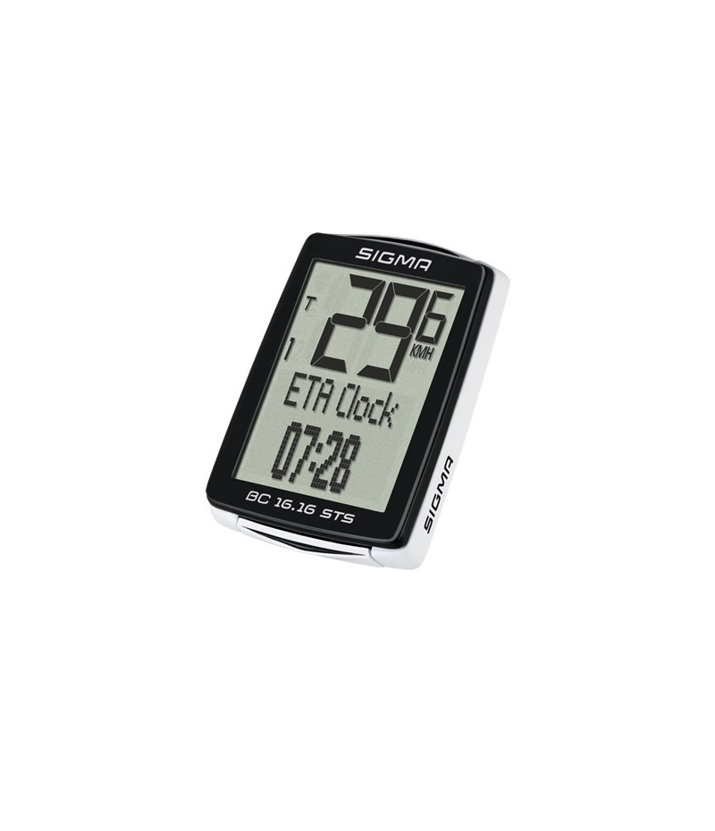 cykeldator-sigma-bc-16-16-sts-kadens.png En digital cykeldator av märket Sigma BC 16.16 STS som visar hastighet i km/h, ETA-klocka och tiden 07:28 på sin skärm. Enheten har ett svart och silverfärgat hölje och en tydlig LCD-display.