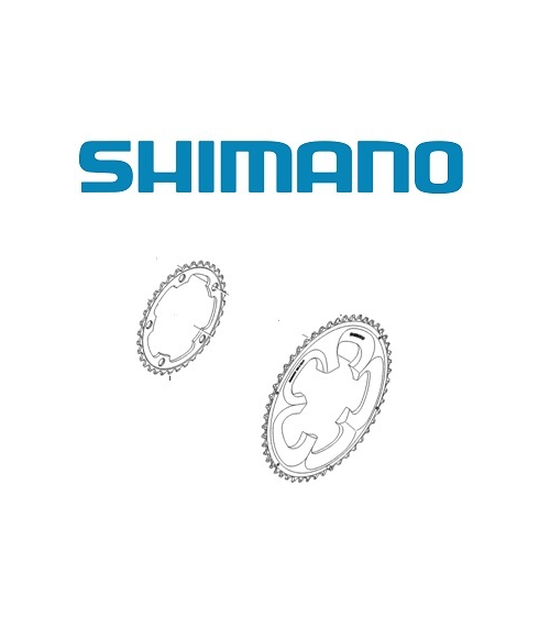 drev-shimano-ultegra-fc-6700.png Shimanos logotyp i blått är placerad ovanför två konturerade cykelkedjor