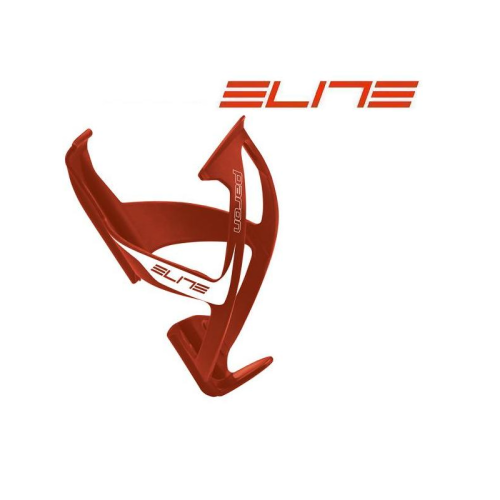 En röd vattenflaskhållare för cykel med orden "ELITE" och "paron" tryckta på den, mot en vit bakgrund. ELITE-logotypen visas i stor röd text ovanför buren.
