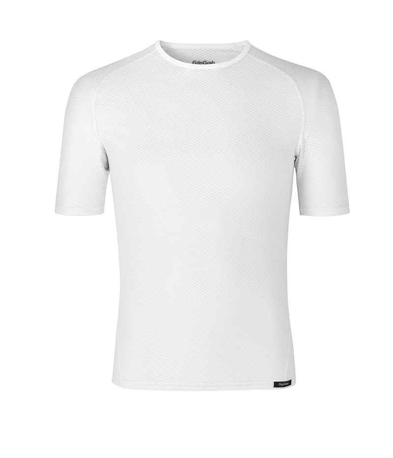 gripgrab-understall.png En enfärgad vit kortärmad sport-t-shirt visas mot en vit bakgrund. T-shirten har en rund halsringning och ett subtilt texturerat mönster.