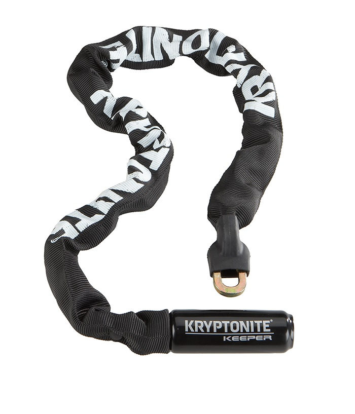 kryptonite.keeper.785.png Ett svart Kryptonite Keeper kedjelås med en skyddande tyghylsa