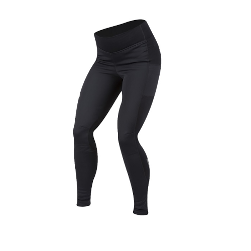 Svarta sportleggings med hög midja på vit bakgrund. Leggingsen har en figurnära design och en bred linning.