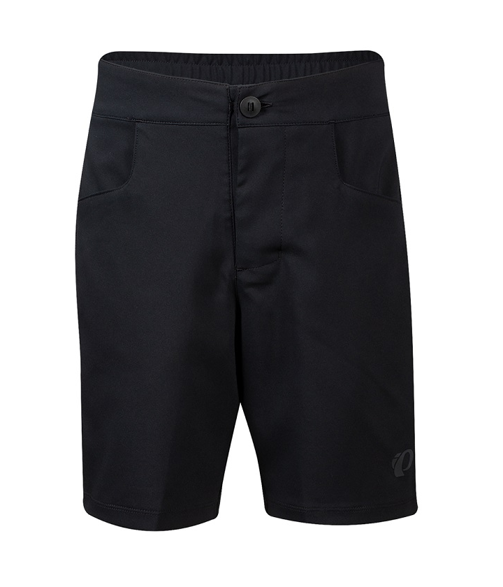 pearl-izumi-junior-canyon-shorts.png Ett par svarta knälånga shorts med framfickor, knapp- och dragkedjestängning samt elastisk linning. Tyget ser slätt ut och det finns en liten logotyp på nedre högra benet.