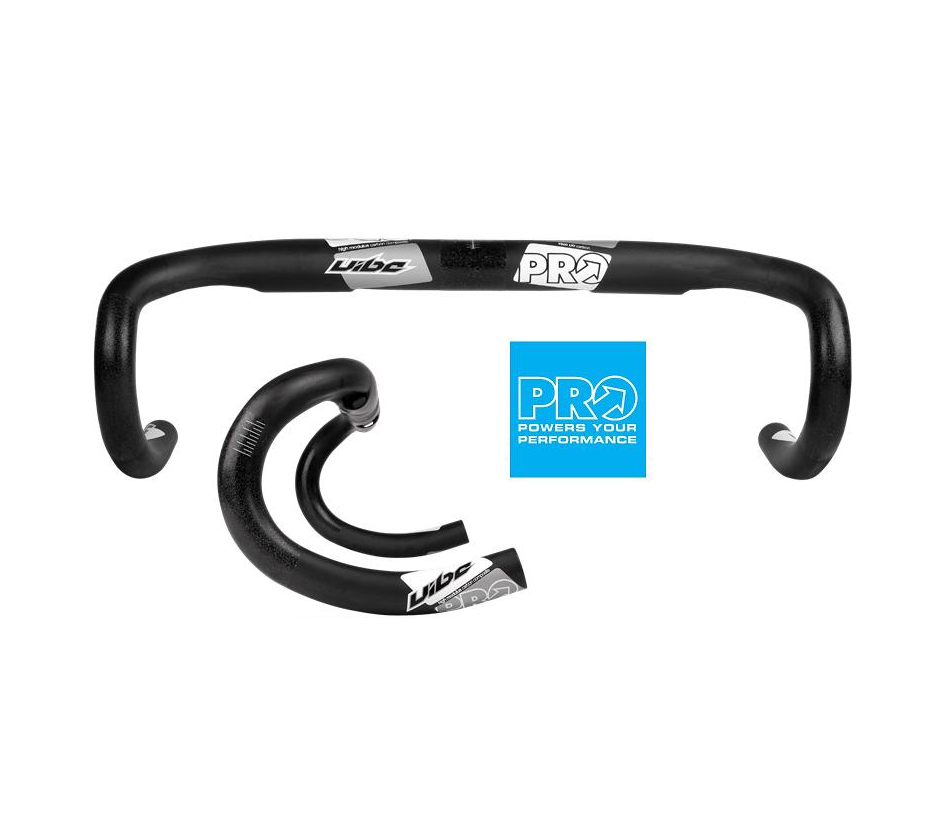 pro-lvg-styre.png Ett svart droppstyre för cyklar med vita logotyper för "PRO" och "Libe", visade framifrån och från sidan, bredvid en blå fyrkant med logotypen "PRO Powers Your Performance".