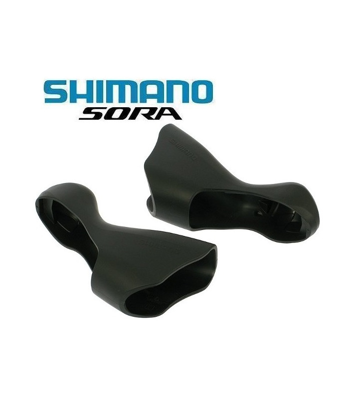 reglageskydd-shimano-sora-st-3500.png Två svarta Shimano Sora cykelhandtagshuvor visas mot en vit bakgrund