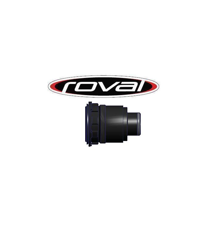 roval-body.png Ett navlock för en cykel i svart metall visas under Roval-logotypen, som består av ordet "roval" i små vita bokstäver inuti en svart oval med röd kontur. Bakgrunden är enfärgad vit.