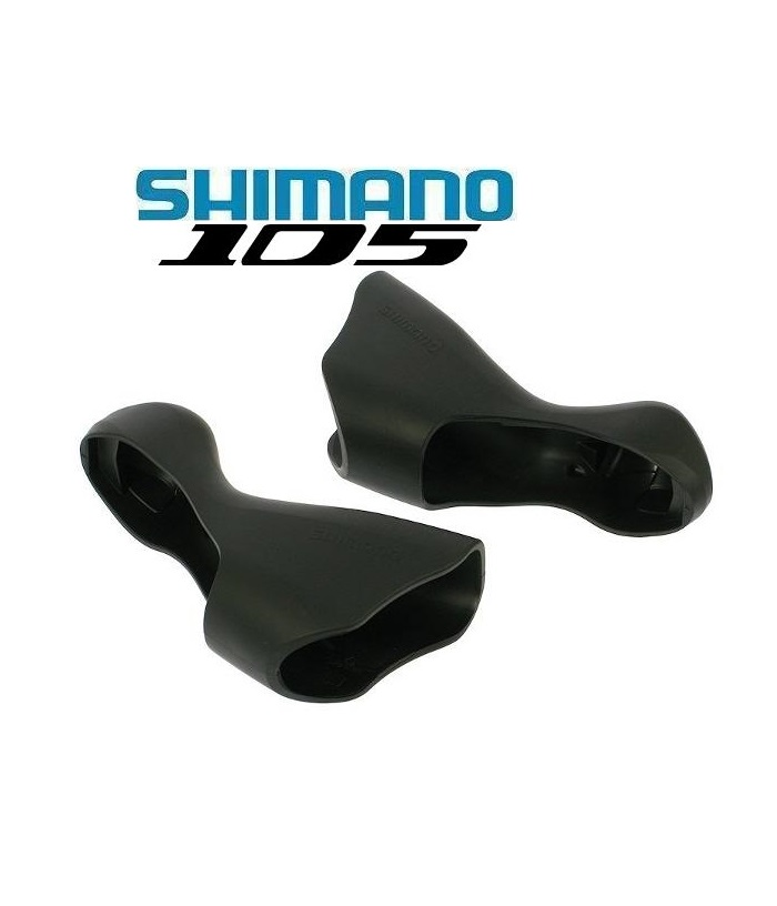 shimano-105-reglageskydd.png Två svarta Shimano 105-bromshandtagshuvuden visas sida vid sida på en vit bakgrund