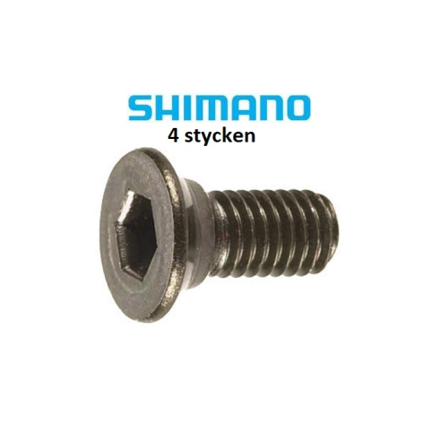 En insexskruv av metall med texten "SHIMANO 4 stycken" ovanför på en vit bakgrund.