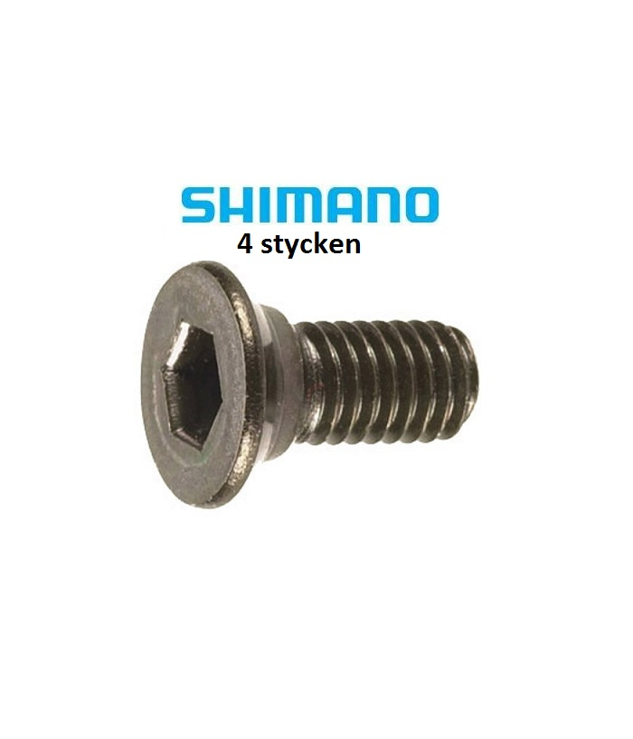 shimano-spd-skruv-1.png En insexskruv av metall med texten "SHIMANO 4 stycken" ovanför på en vit bakgrund.