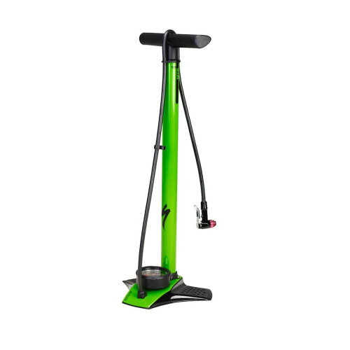 En grön cykelgolvpump med svart handtag