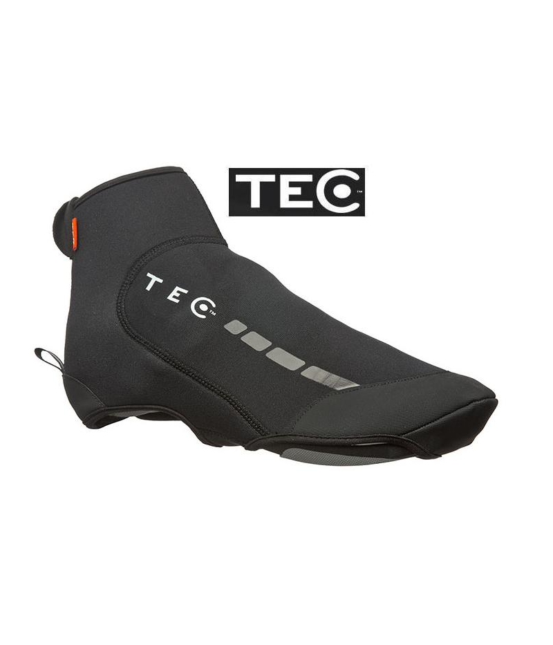 tec-premium-vinterskor.png Ett svart TEC-cykelskoskydd med dragkedja på sidan, reflekterande detaljer och TEC-varumärke; visas på en vit bakgrund med TEC-logotypen ovanför skyddet.