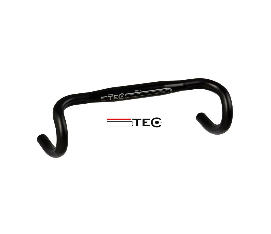 tec-styre2.png Svart TEC-cykelstyre med TEC-logotypen i vitt och svart på styret och under det mot en vit bakgrund.