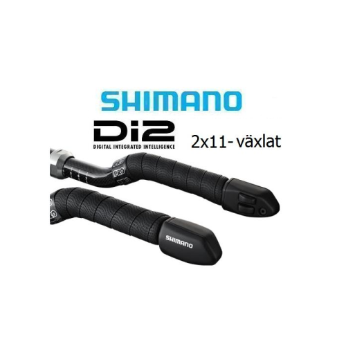 Ett par svarta Shimano Di2-växelspakar med texturerade grepp