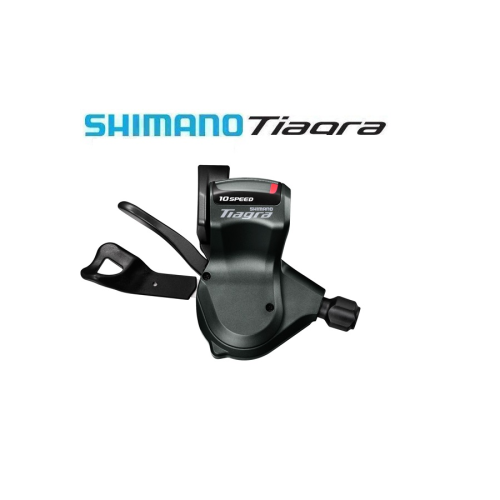 Shimano Tiagra 10-växlad cykelväxel mot en vit bakgrund, med Shimano Tiagra-logotypen ovanför växeln.