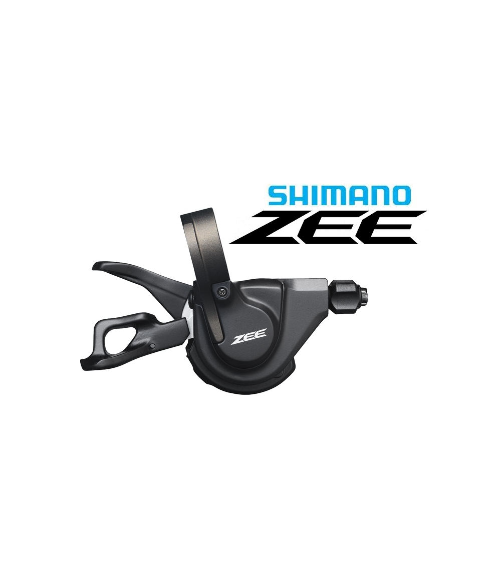 vaxelreglage-shimano-zee-sl-m640-10-vxl.png En Shimano Zee cykelväxel visas mot en vit bakgrund, med Shimano Zee-logotypen ovanför. Växeln har en svart spakdesign och en kompakt kropp.
