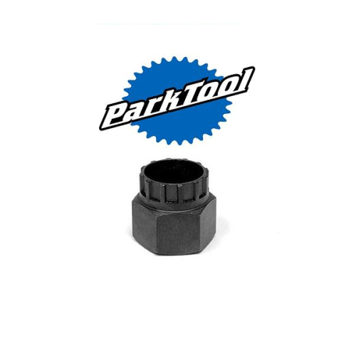 Ett Park Tool-märkt verktyg för borttagning av låsring för cykelkassett med en tandad ände och en sexkantig bas, på en vit bakgrund med Park Tool-logotypen ovanför.