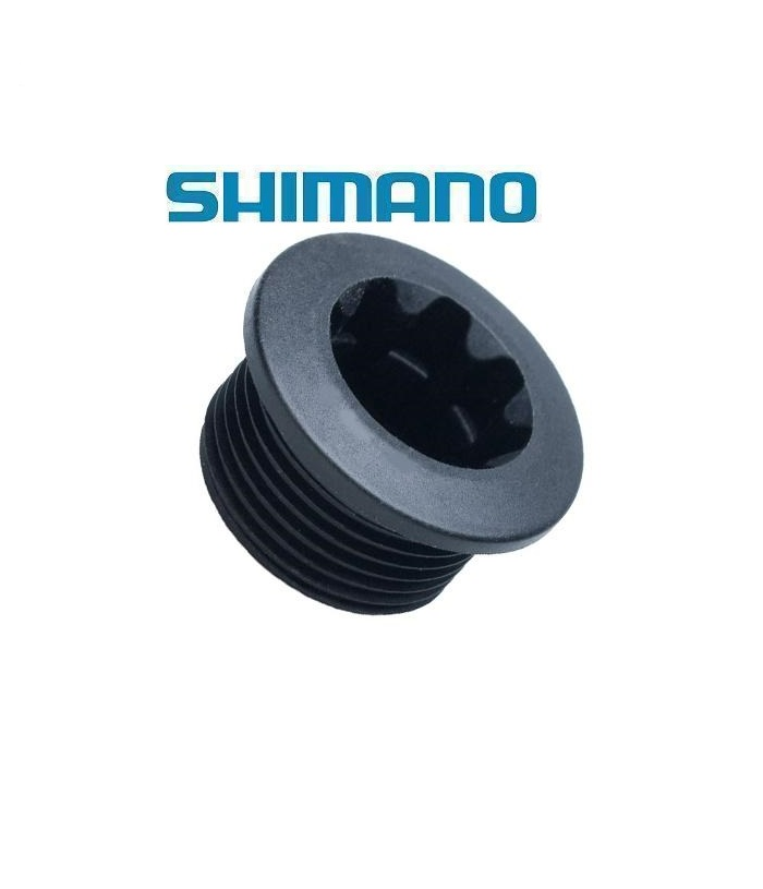 vevarmsbult-shimano-fc-6700-1.png En svart gängad bult med ett stjärnformat insexhuvud visas under en blå Shimano-logotyp på en vit bakgrund.