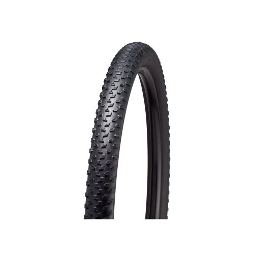 Ett svart S-Works Fast Trak 2Bliss Ready T5/T7 29 x 2,20/2,35″ mountainbike däck. Däcket har ett mönster med små fyrkantiga knoppar för bra grepp och är placerat mot en vit bakgrund.