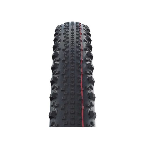 Ett Schwalbe Thunder Burt 29 x 2,25" MTB-däck, fotograferat rakt framifrån. Däcket är svart med ett rött band i mitten och har ett knobby mönster.