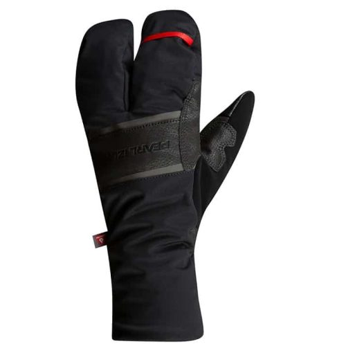 Pearl Izumi AmFIB® Lobster Gel Glove är en svart isolerad handske med en delad design för tummen och pekfingret, texturerad handflata och en röd accent nära toppen.