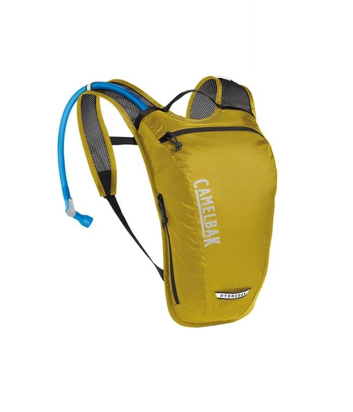 2405701000.jpg CamelBak Hydrobak med 1,5 liter blåsa är en gul vätskeryggsäck med blixtlåsförsedda fack, svarta axelremmar, vaddering i mesh och en blå drickslang för handsfree tillgång till vatten.