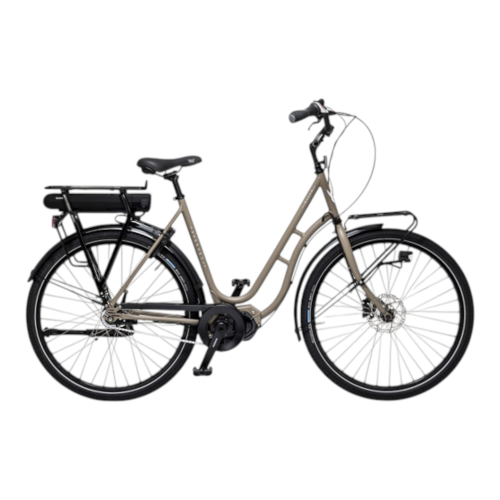 Lerafärgad Skeppshult Natur Land EL damcykel med pakethållare fram och bak.