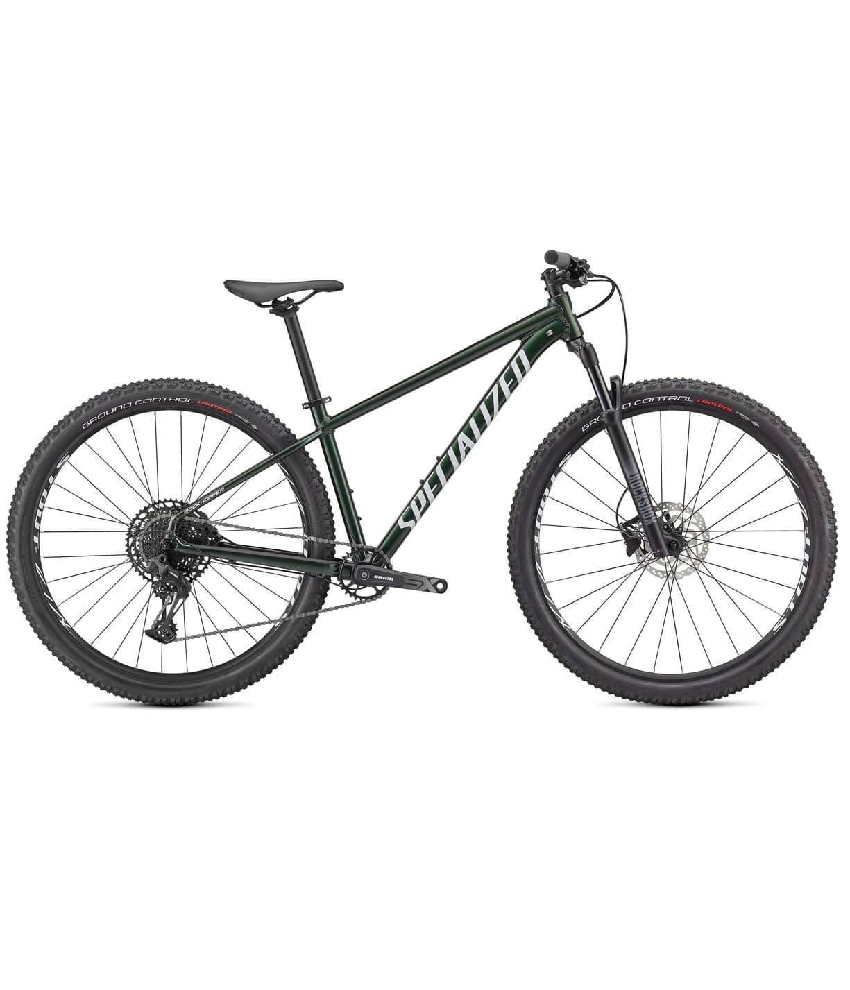 91520-3303_28383.jpg En svart MTB 27,5" Specialized Rockhopper Expert mountainbike med rakt överrör, framgaffel med fjädring, skivbromsar och knobbydäck, visad i profil mot en vit bakgrund.