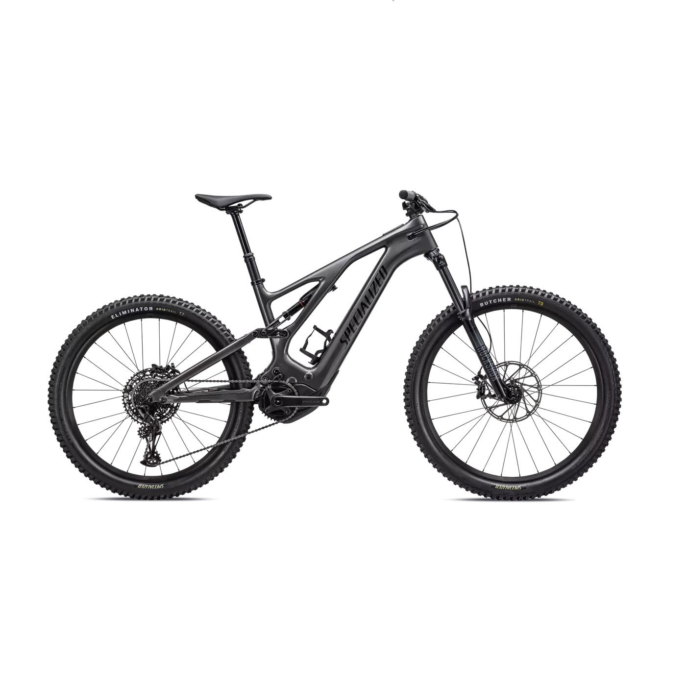 95223-77_LEVO-CARBON-SMK-BLK_HERO Svart Specialized Levo Carbon el-mountainbike i profil. Detaljerade däck
