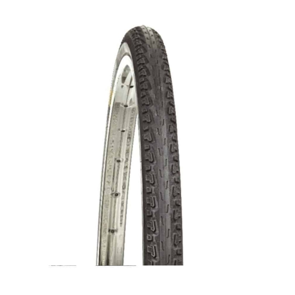 Asphalt-e1696931319148 Svart Spectra Asphalt 40-584 däck avsett för cykelbruk. Detaljerad mönstring och silverfärgad fälg syns tydligt i det jämna ljuset, vilket framhäver däckets struktur.