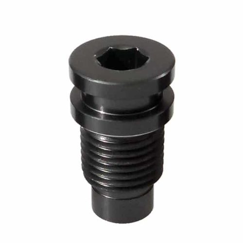 Närbild av en svart Shimano Monteringsbult Ultegrard-R8000, 20 mm, mot en ljus bakgrund. Detaljerade gängor och sexkantsfattning framträder tydligt i det skarpa ljuset.