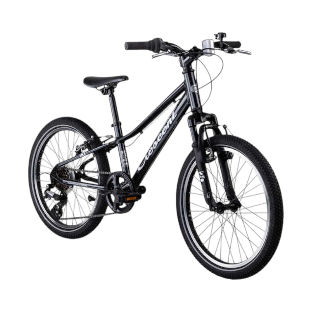 Crescent Grim 20 Blå eller svart4 Svart Crescent Grim 20" pojkcykel, en tuff och säker barncykel för äventyr.