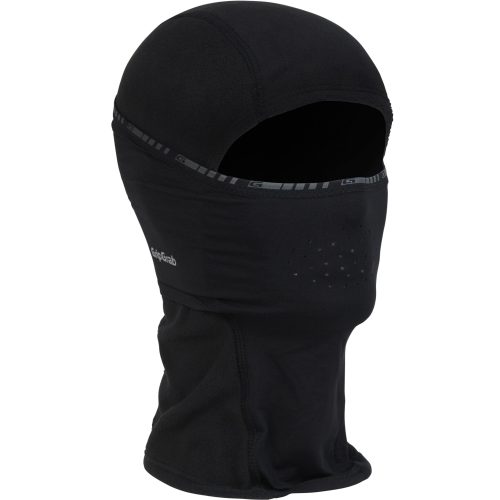 Gripgrab Balaclava är en svart, mjuk och figursydd huvudbonad med öppen ögonområde och små ventilationshål nära mun och näsa.