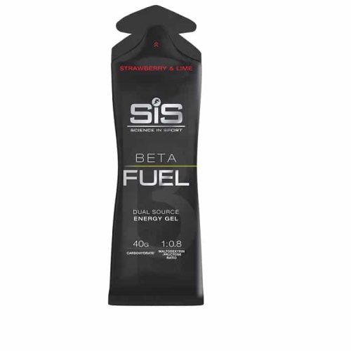 Ett svart paket SiS Beta Fuel Dual Source Energy Gel Lemon/Lime innehåller 40 g kolhydrater med ett förhållande mellan maltodextrin och fruktos på 1:0,8.