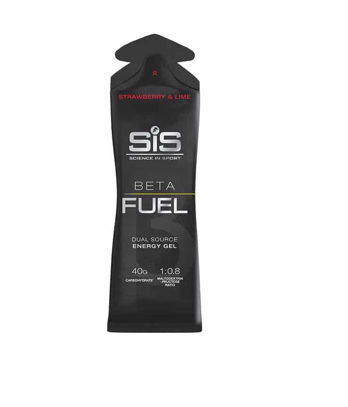 Gel_Strawberry_Lime.jpg Ett svart paket SiS Beta Fuel Dual Source Energy Gel Lemon/Lime innehåller 40 g kolhydrater med ett förhållande mellan maltodextrin och fruktos på 1:0,8.