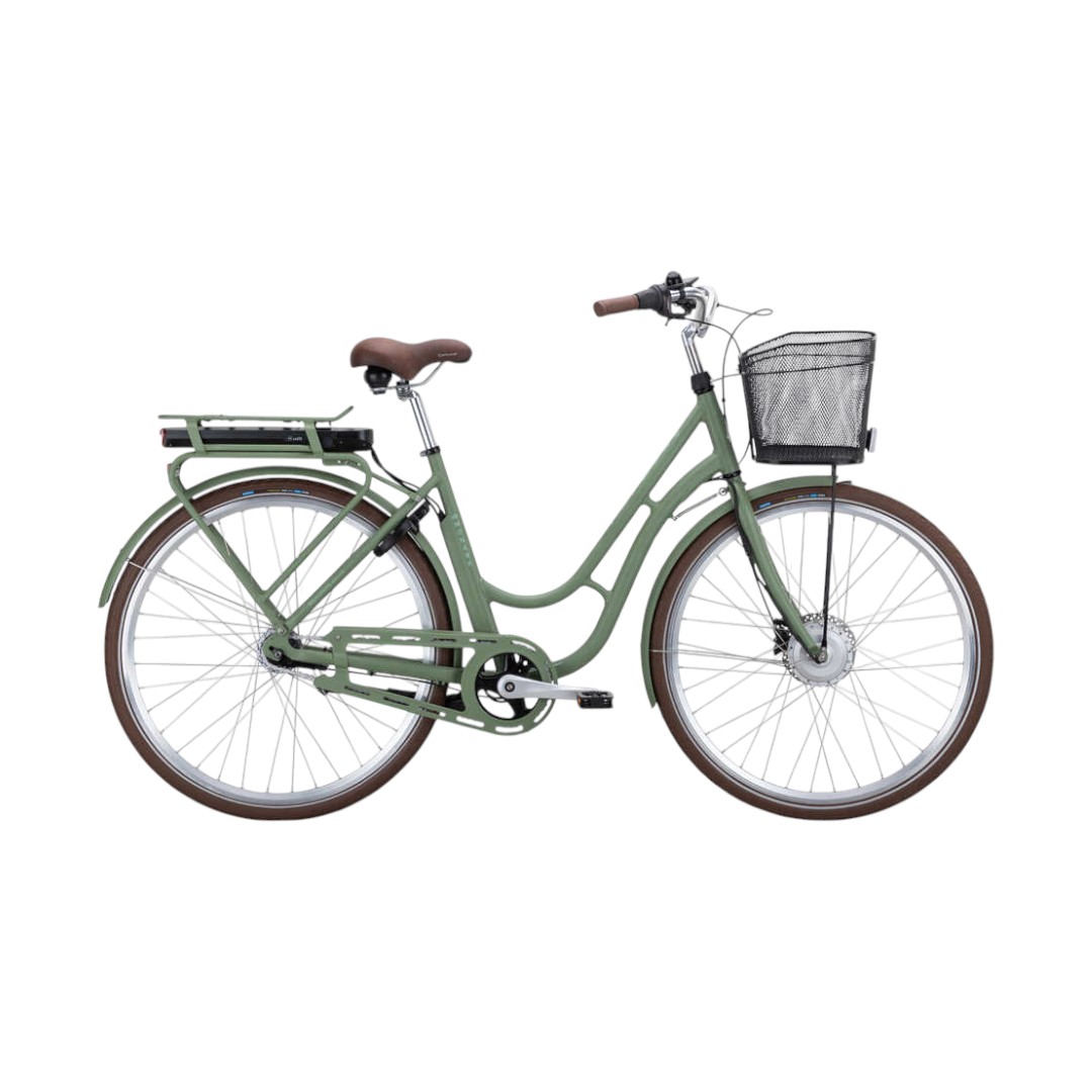 Monark Karin EL 2 Grön Monark Karin El 7s elcykel med korg, perfekt för bekväma stadsturer.