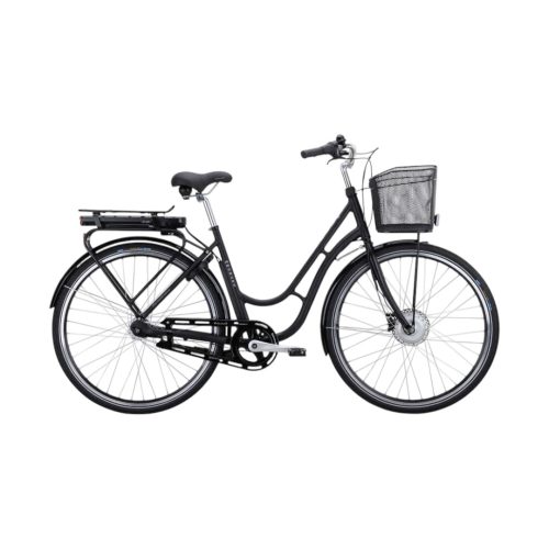 Svart Monark Karin El 7s elcykel med korg, perfekt för stadsbruk.