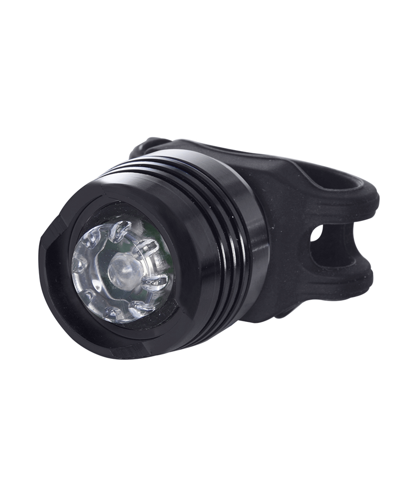 OXC-Belysning-Brightspot-Fram.png Framlampa OXC Belysning Brightspot är en kompakt svart LED-cykellampa med rund lins och monteringsrem i gummi, som visas mot en vit bakgrund.