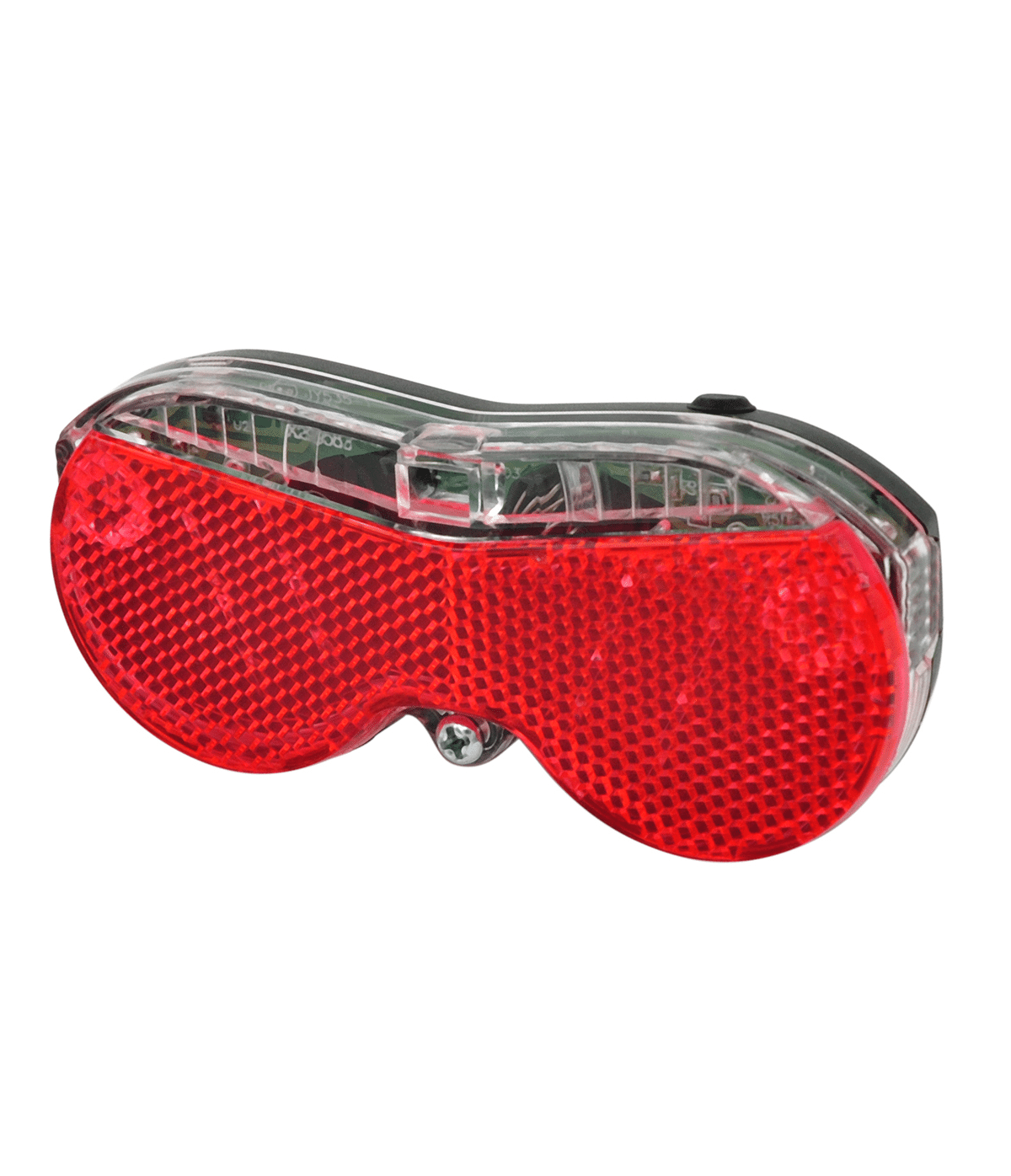 OXC-Belysning-bak-pakethallare.png OXC Belysning bak 50mm är en röd och klar baklykta för cykel med en reflekterande yta, utformad för montering bak på cykeln för att förbättra synligheten och säkerheten.