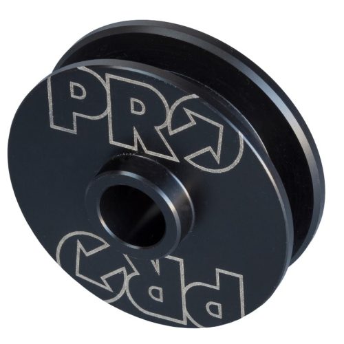 Svart Pro Dummy nav med silverfärgade logotyper, avsett för användning vid underhåll av cyklar. Stämningen är professionell och detaljerad med skarpa linjer och bra ljus.